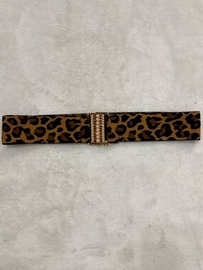 RDS Leopard Print Elastic Cinch Belt, Gold Buckle, Animal Print Waist Belt